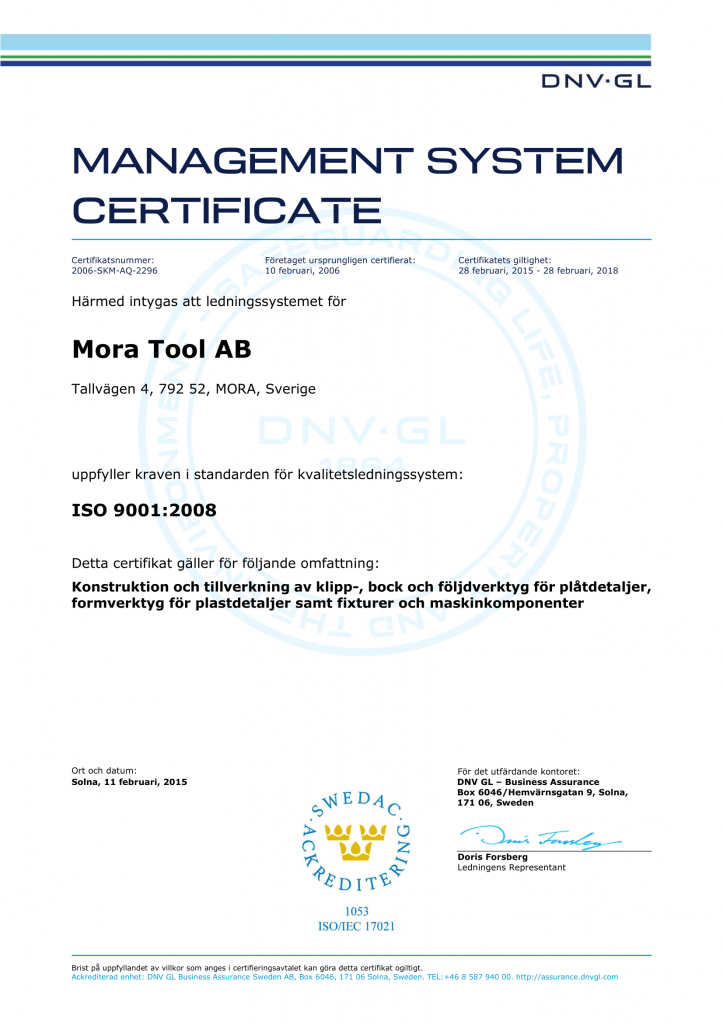 ISO 9001 DNV certificat